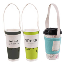 Wholesale reusable custom cotton canvas Coffee Milk Tea Drinking Juice Cup Carrier Holder Sleeve Bag